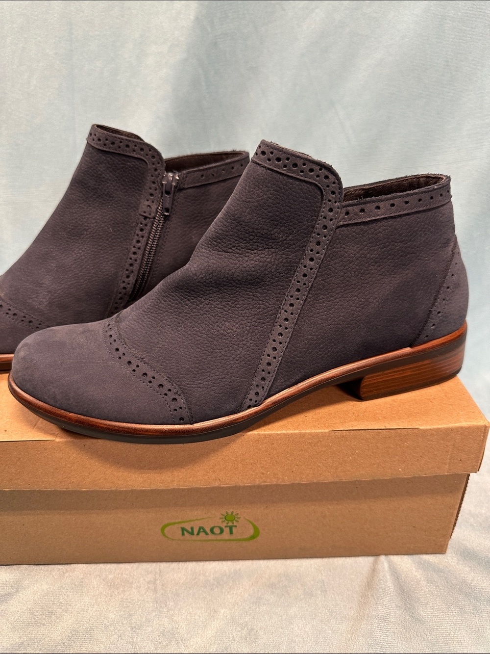 Naot “Nefasi” Navy Suede Brogue Ankle Booties- NWT